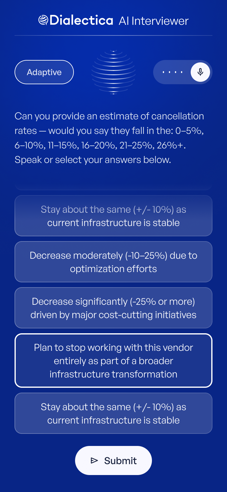 Adaptive mode: a close-ended question with a selected option